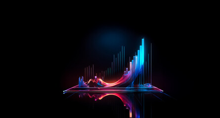Wall Mural - vibrant abstract shapes in blue, red, orange create vibrant digital art against a black background w