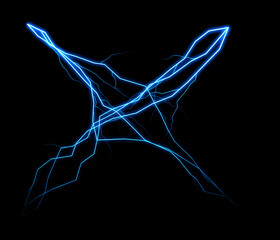 Aufkleber - A stylized depiction of a vibrant blue lightning bolt against a stark black backdrop. The electric discharge forks and branches out dynamically.