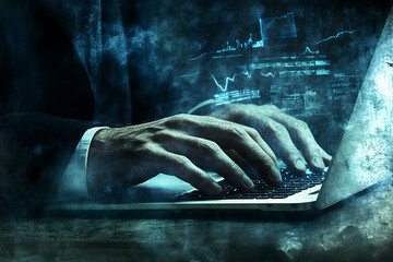 Wall Mural - cybersecurity threat, hacker exploiting digital vulnerabilities to steal data and disrupt systems, e