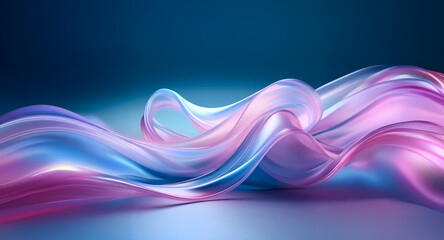 Wall Mural - abstract smooth waves of pink and blue hues flow gracefully against a dark blue backdrop, creating a