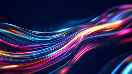 Wall Mural - dynamic flow of vibrant light trails on a dark backdrop, creating a sense of movement and energy, pe