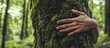 © Gustav - Embracing nature's essence, A person's gentle hand caresses the moss-covered bark of an ancient tree, symbolizing harmony, sustainability, and the interconnectedness of life