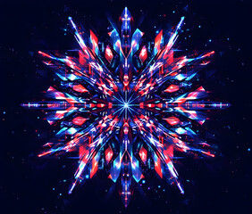 Wall Mural - hypnotic geometric starburst with red and blue light emanating from a central point creating a capti