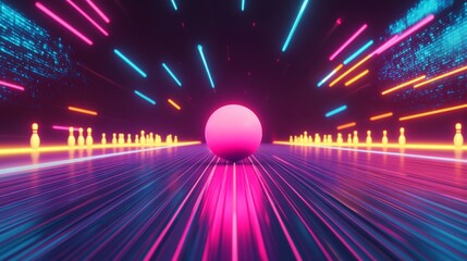Wall Mural - neon bowling ball speeding down futuristic lane