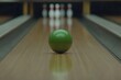 © atm - Green bowling ball rolling down wooden lane towards bowling pins