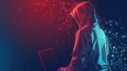 Professional hacker crime in digital system hack computer protection of user with coding program in colorful light of cyberspace style theme. Dangerous hacking in technology and criminal theme. AIG53.