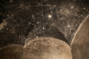 Wall Mural - celestial dome painting, ancient structure, starry night