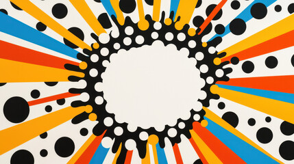Wall Mural - Bright pop art background with colorful rays and black dots