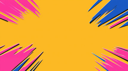 Wall Mural - Bright yellow background with dynamic pink and blue abstract shapes