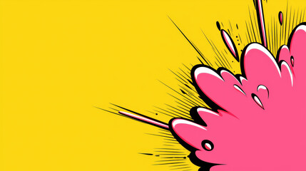 Wall Mural - Bright pink splash on vibrant yellow background creates dynamic pop art effect