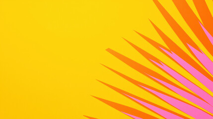Wall Mural - Bright yellow background with bold pink and orange geometric shapes creating vibrant design