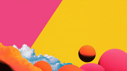 Wall Mural - Vibrant abstract design featuring colorful spheres and clouds against bright background