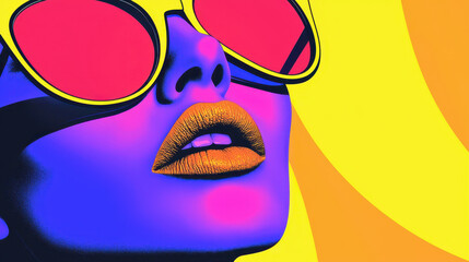 Wall Mural - Bold pop art portrait featuring vibrant colors and stylish sunglasses