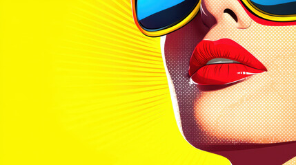 Wall Mural - Bold pop art illustration featuring vibrant colors and stylish sunglasses