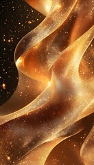 Wall Mural - golden ribbons wave through a dark starlit cosmic background