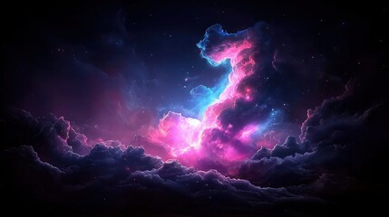 Colorful nebula cloudscape glowing pink and blue with starlight in dark outer space