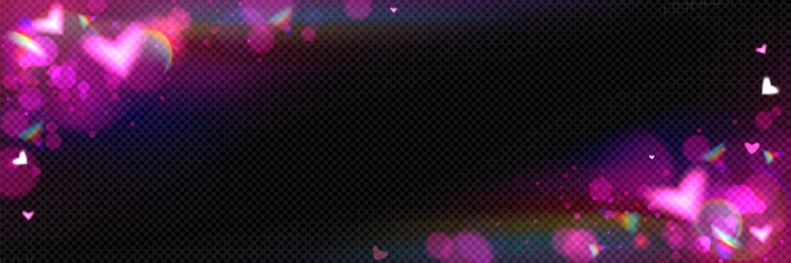 Wall Mural - hearts flare trail on transparent background. glowing pink bokeh lights texture, romantic light effe
