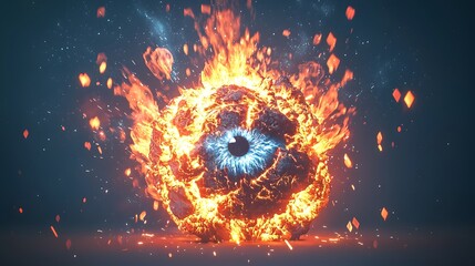 Wall Mural - Abstract Visual of a Fiery Explosion Centered Around an Eye with Dark Background and Vibrant Colors