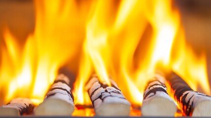 Aufkleber - Vibrant Flame and Charred Wood Logs Creating a Warm Glow for Campfire or Barbecue : Generative AI