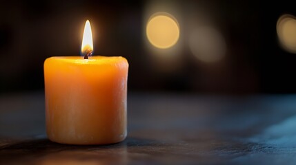 Leinwandbilder - Single Flickering Candle on a Dark Background with Soft Focus Pebbles : Generative AI