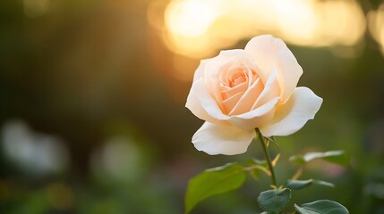Poster - Beautiful Soft Pink Rose Blooming in a Natural Setting During Golden Hour : Generative AI