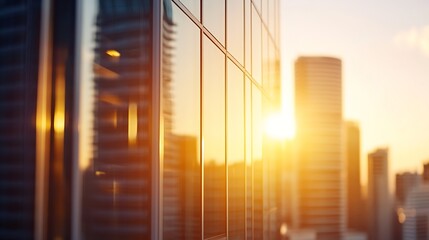 Poster - Modern Cityscape Reflection with Dramatic Sunset over the Urban Skyline Showing Vibrant Atmosphere : Generative AI