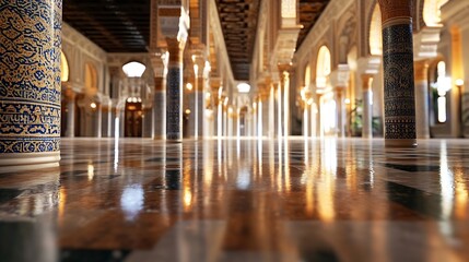 Aufkleber - Elegant interior architecture of a historical building with ornate pillars and polished floors : Generative AI