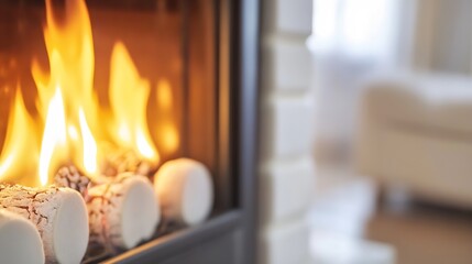 Aufkleber - Warm fire burning in a cozy fireplace creating a homely atmosphere : Generative AI