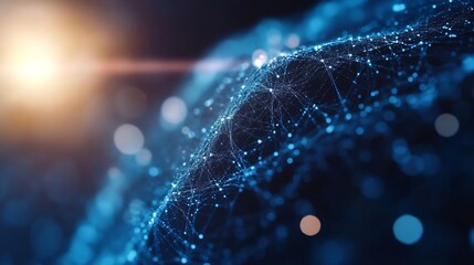 Fototapete - Futuristic Abstract Network of Glowing Data Points and Lines : Generative AI