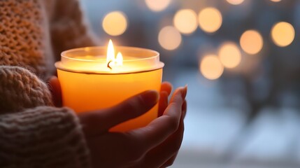 Leinwandbilder - Warm candlelight held by hands surrounded by soft glowing bokeh : Generative AI