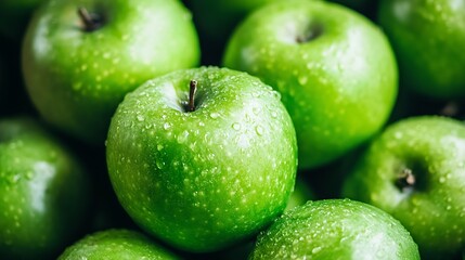 Poster - Fresh and Juicy Green Apples with Water Drops Ready for a Healthy Snack : Generative AI