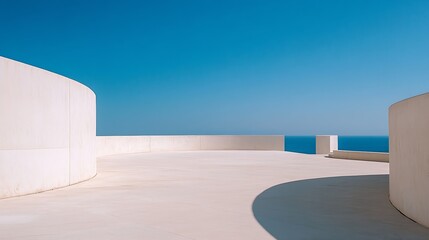 Fototapete - Contemporary Architecture Featuring Minimalist Curved Walls Under Bright Blue Skies : Generative AI