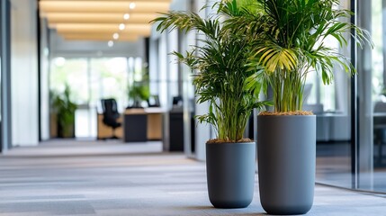 Poster - Elegant indoor greenery placement featuring potted plants in a professional office environment : Generative AI