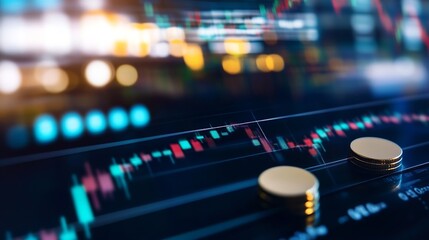 Leinwandbilder - Financial Market Analysis with Digital Charts and Coins Representing Investment Trends : Generative AI