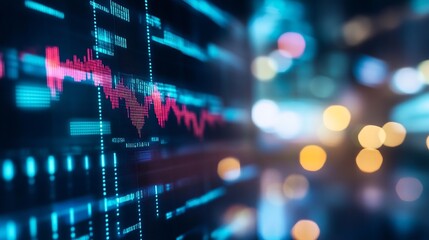 Leinwandbilder - Vibrant stock market data display with fluctuating graphs and colorful bokeh background for financial analysis : Generative AI