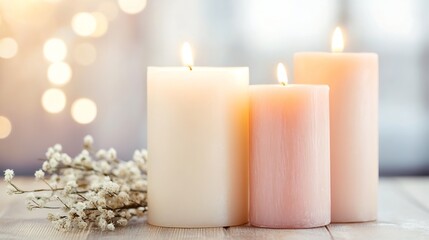 Poster - Elegant Scented Candles Lit with Soft Glow Creating a Cozy Atmosphere : Generative AI