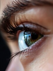 Poster - CloseUp of Stunning Human Eye Capturing Depth and Reflection of Surroundings : Generative AI
