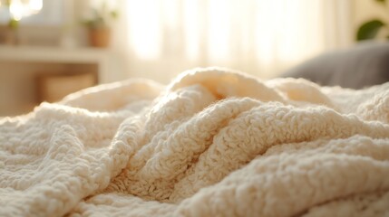 Poster - Cozy Warm Blanket Draped Comfortably on Bed in Soft Natural Light : Generative AI