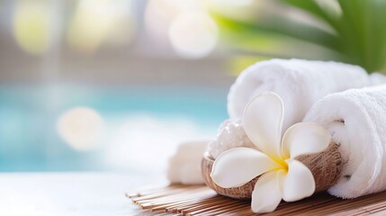 Leinwandbilder - Tranquil Spa Scene with Fresh White Towels and Fragrant Flower for Relaxation : Generative AI