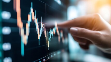 Aufkleber - Businessperson Pointing at Digital Stock Market Graph on Modern Screen for Financial Analysis : Generative AI