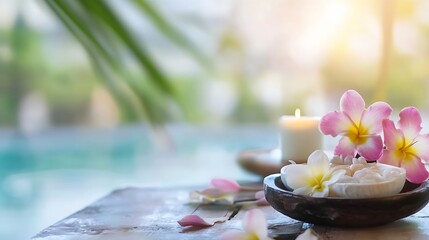 Aufkleber - Delicate Floral Arrangement with Spa Ingredients and Soft Candles : Generative AI