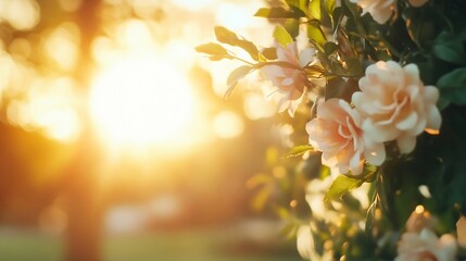 Poster - Stunning Roses in Gentle Sunset Light Capturing the Essence of Romance and Nature : Generative AI