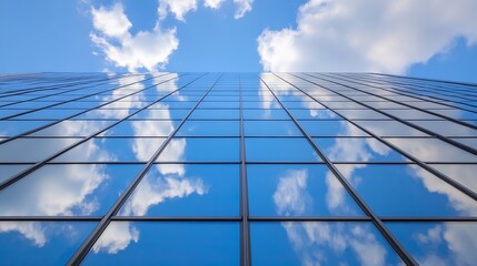 Aufkleber - Stunning view of a highrise glass building reflecting clouds in a clear blue sky during daytime : Generative AI