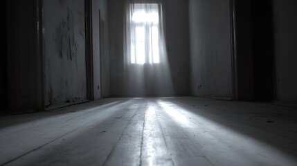 Aufkleber - Eerie Abandoned Hallway with Sunlight Filtering Through Dusty Windows Evoking Mystery : Generative AI