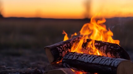 Fototapete - Captivatingly Luminous Campfire Glowing in Twilight Landscape with Warmth and Comfort : Generative AI