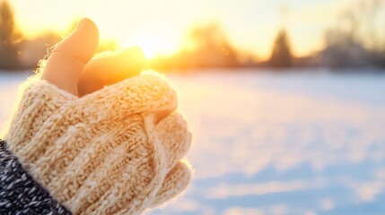 Aufkleber - Hands wearing cozy gloves holding warm sunlight at a winter wonderland : Generative AI