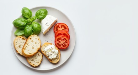 Wall Mural - fresh basil tomatoes and creamy cheese on toast