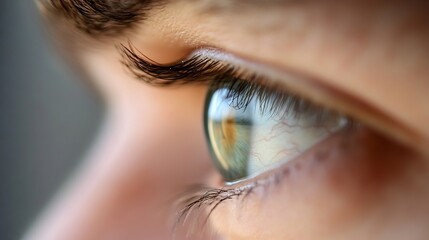 Poster - Close-Up of a Human Eye with Reflection showing Detail in Iris and Eyelashes : Generative AI