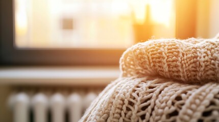 Leinwandbilder - Soft Knit Blanket Draped Over a Chair by Sunlight Window : Generative AI