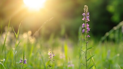 Fototapete - Beautiful wildflower in golden sunlight glowing in natural meadow setting : Generative AI